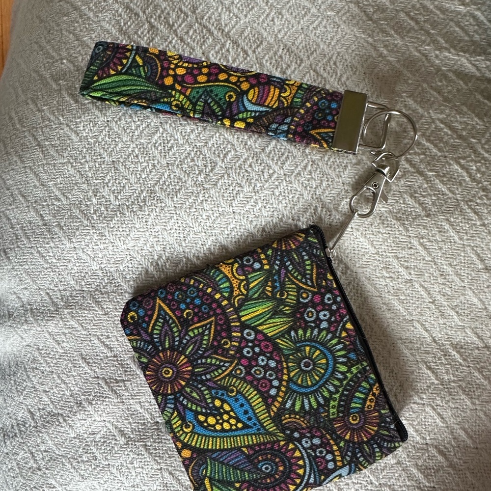 Colorful Patterned Keychain and Pouch Set